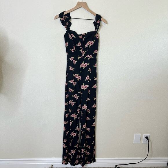 Flynn Skye x Urban Outfitters Bardot Black Floral Button-Down Jumpsuit Size S - Picture 6 of 11